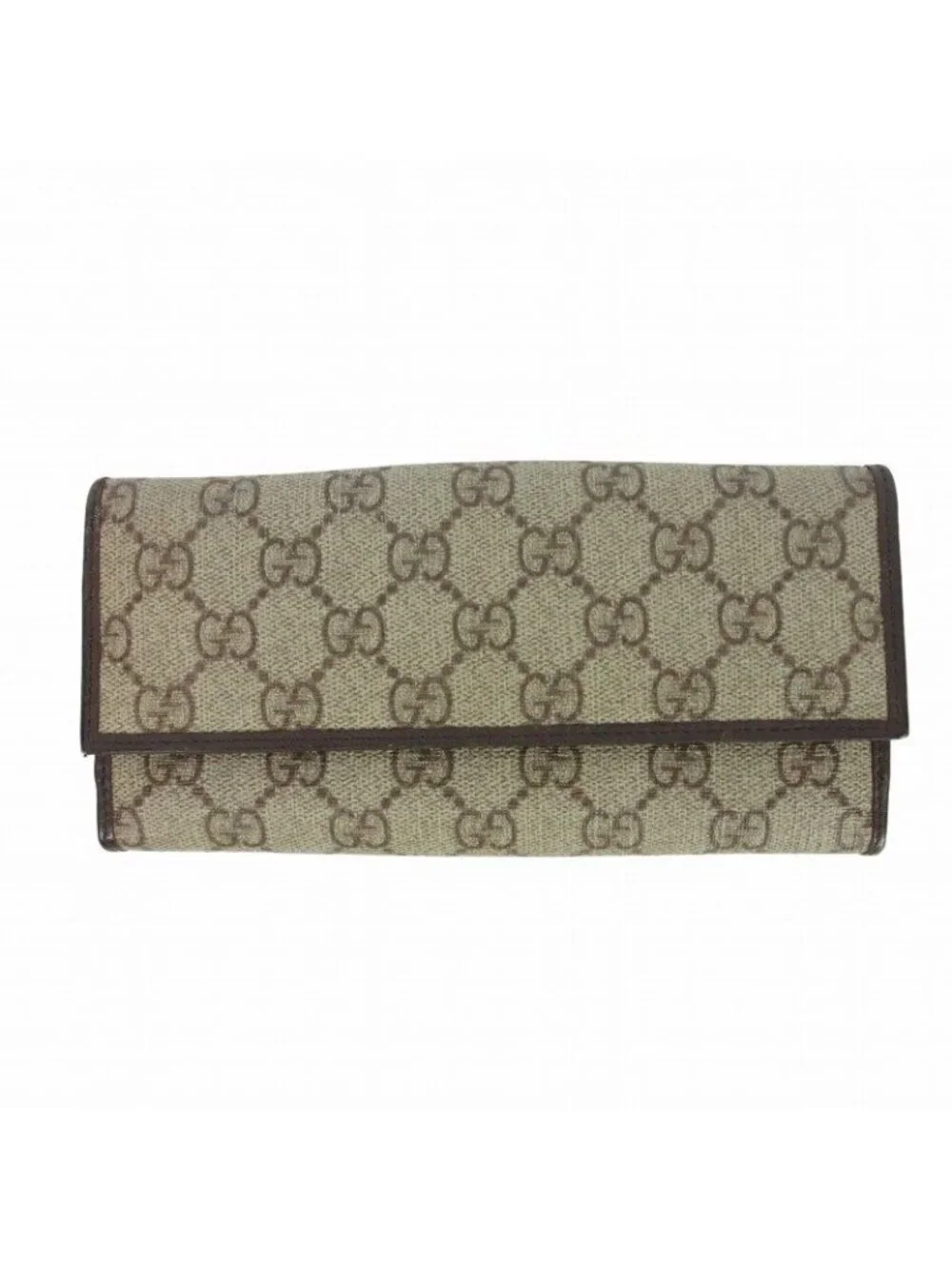 Gucci GG Canvas Sherry Line Snap Wallet Khaki Beige Dark Brown